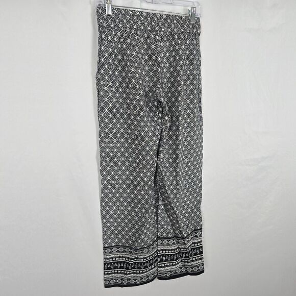 Artisan NY Pants Women's Small Black White Diamond Pattern Wide Leg Drawstring - Picture 9 of 11